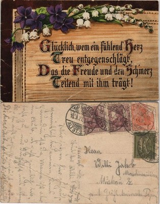 Postcard Sayings Artist Card: Happy to whom a feeling heart 1921