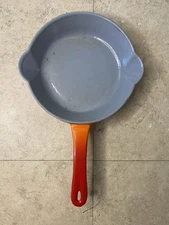 Vintage Orange Descoware Special 81-C Enameled Cast Iron Skillet Belgium 8”