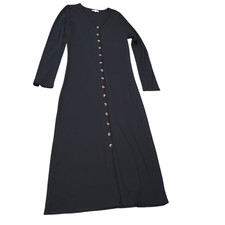 Crescent Shirt Dress Ribbed Black Thermal Button Front Women Size L Classic