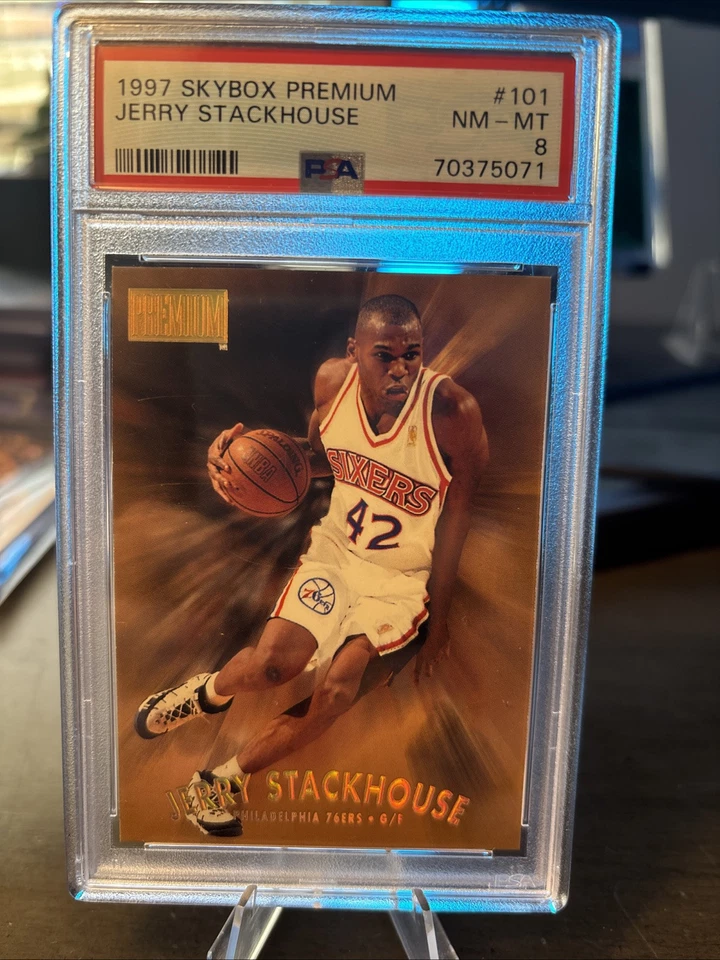 1997 Skybox Premium Jerry Stackhouse NM-MT PSA 8 #101 Sixers - Image 2 of 3