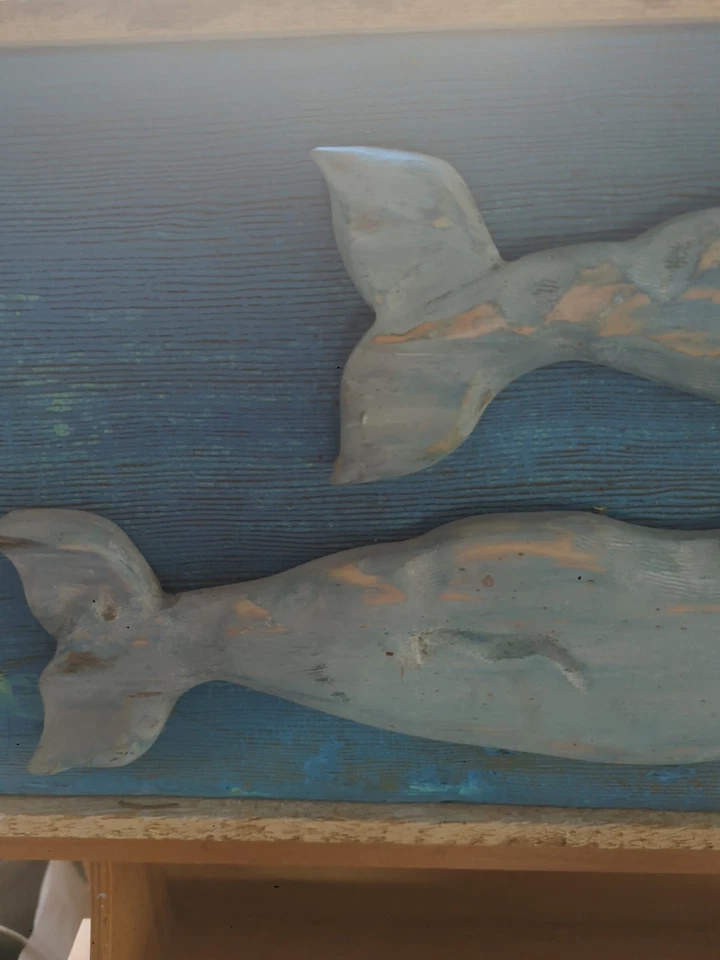 Letrero comercial de madera de ballena doble Nantucket de colección placa de arte popular Foto 4 de 4