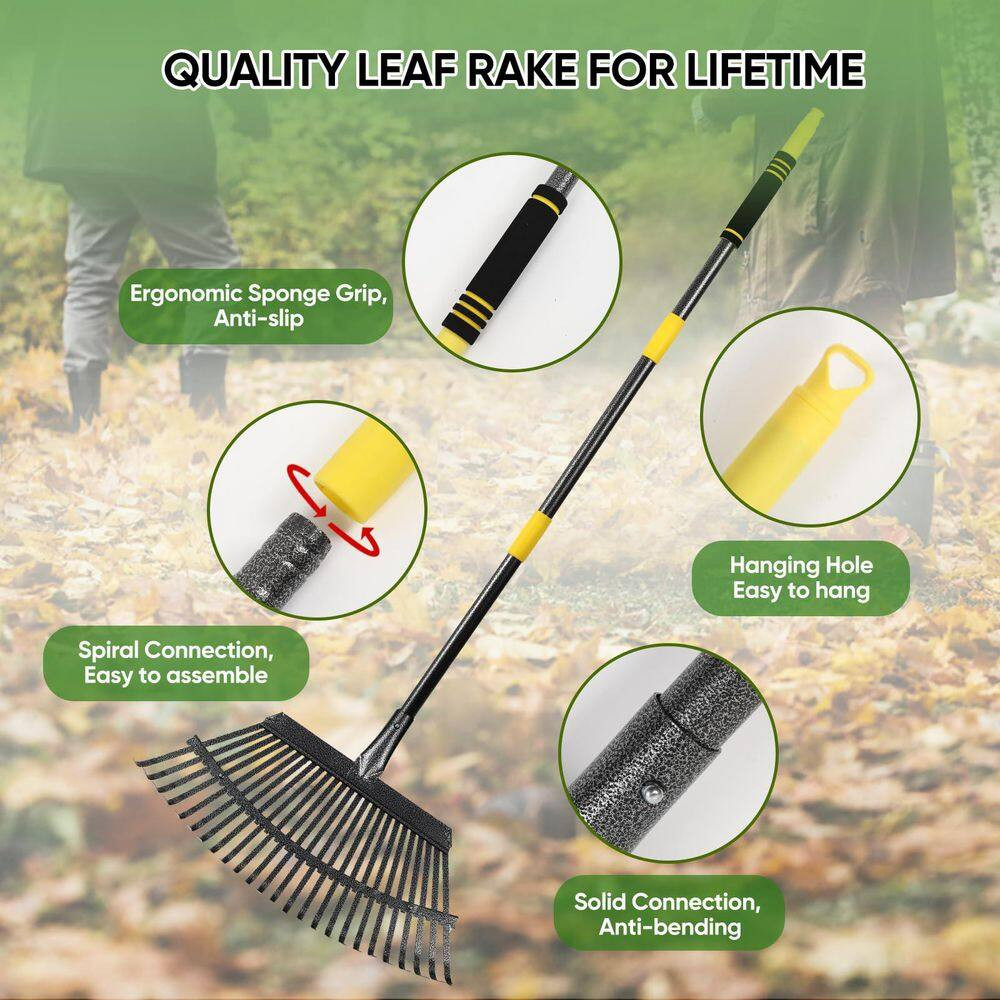 72.83 In. Garden Leaf Rake, Heavy Duty Steel Lawn Rake with 25 Metal Tines, 18.5