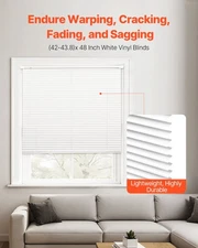 New Mini Blinds, 43.3" W x 48" H, 1" Slat Size, Cordless Horizontal Light Filt