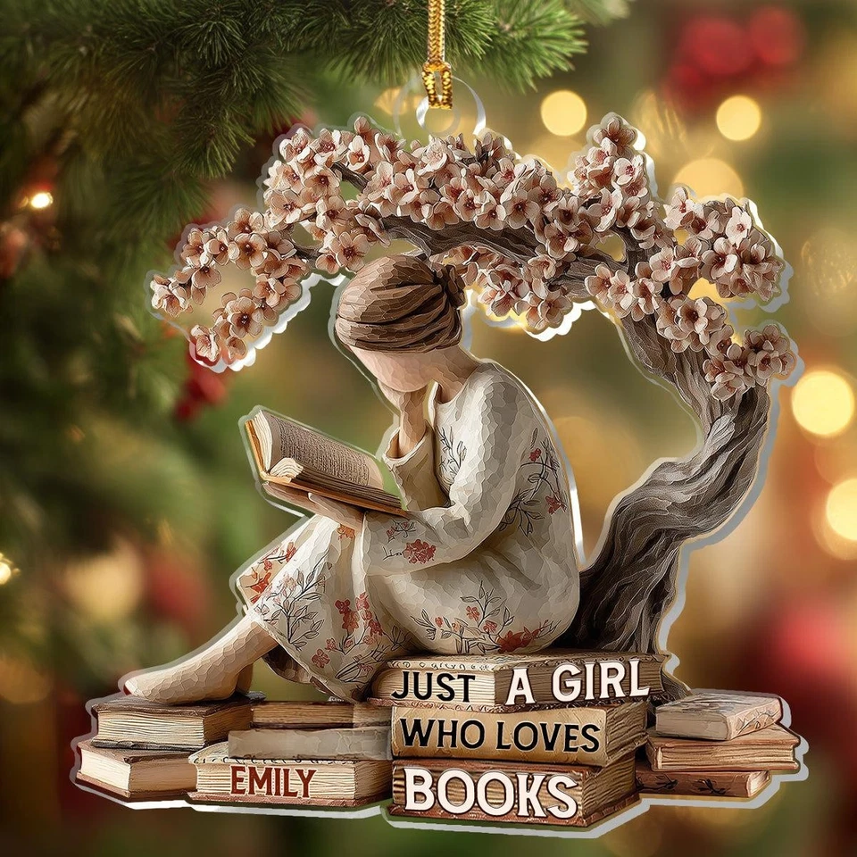 Personalizado Just A Girl Who Loves Books Adorno 2D, Acrílico Personalizado Navidad Foto 4 de 4