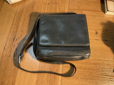 Vintage Hobo International Black Leather Crossbody Organizer Purse Bag