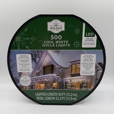 Holiday Time 500 Cool White Icicle LED Christmas Lights White Wire 52.3 FT NEW