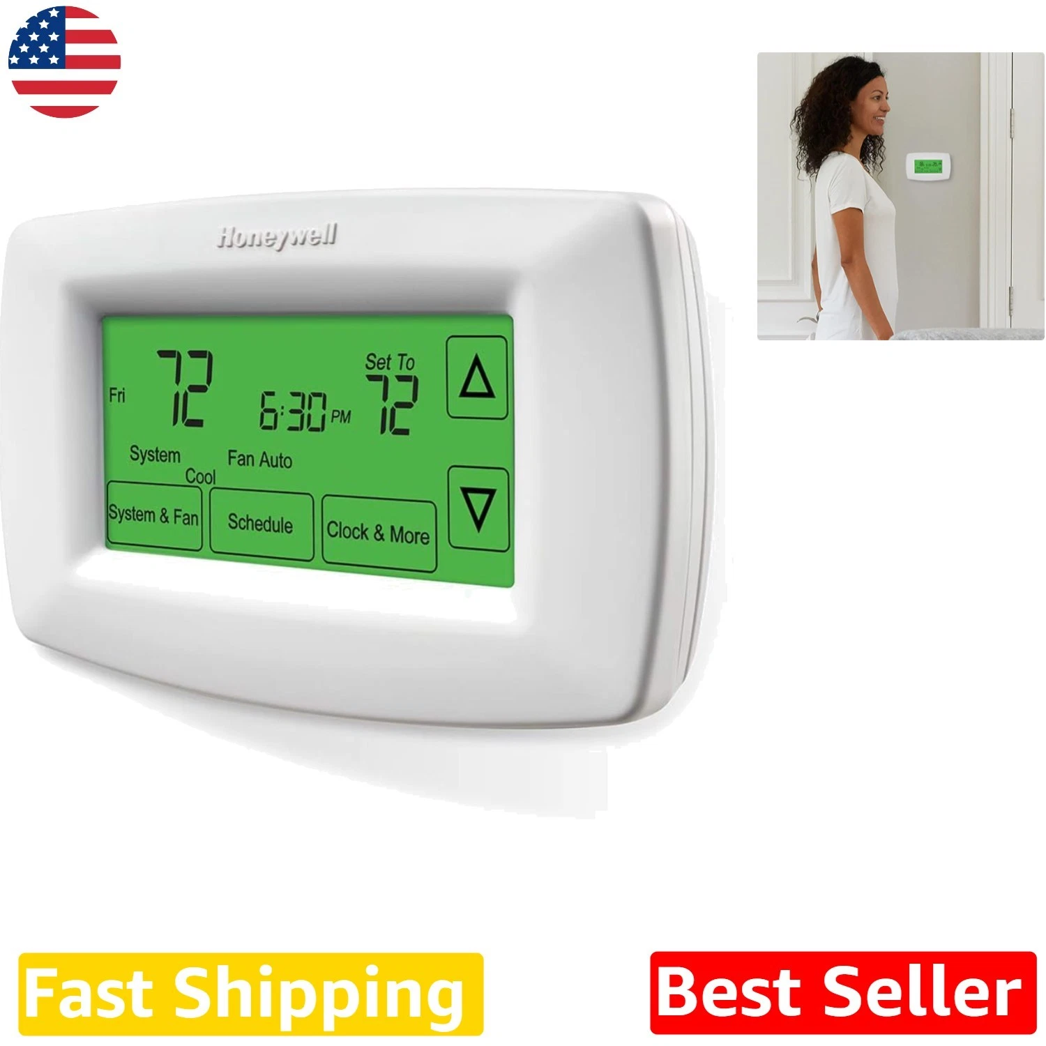 Honeywell 7-Day Touchscreen Thermostat - Smart Response, Easy Install, White