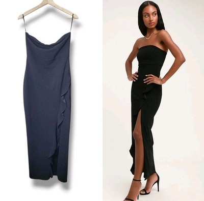 Lulus Black Strapless Ponte Knit Evening Formal Maxi Cocktail Dress Size M NWT
