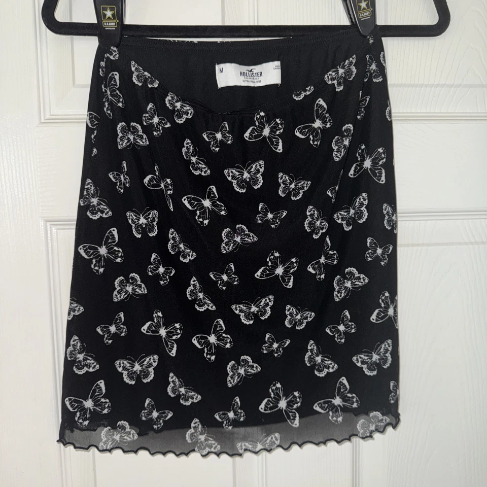 Minifalda Hollister Negra Malla Mariposa Ultra Alta Y2K Fiesta Club 90s Ambiente M Foto 2 de 4
