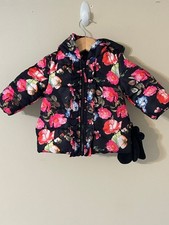 Rothschild Floral Ruffle Jacket 6/9 Months Hooded Puffy Coat Mittens