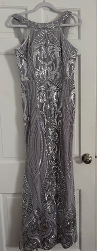 Brand New (NWT) Silver Sequin Formal Gown Floor Length Halter Neck, Size 8