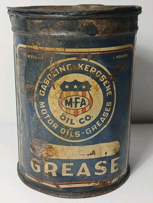 Rare 1940s Vintage MFA Oil Co. Can Grease Can Oil Can Rare 1 Pound Grease Can