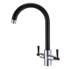 Matte Black and Chrome Kitchen Sink Mixer Tap 1 Hole Dual Lever Swan