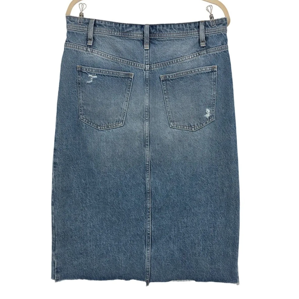 Free People We The Free Mujer 30 Falda Mambo Midi Denim Claro Botón Mosca Jean Foto 3 de 4