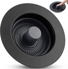 Universal 3 in 1 Kitchen Sink Drain Strainer Stopper Combo, Black Stainless Stee