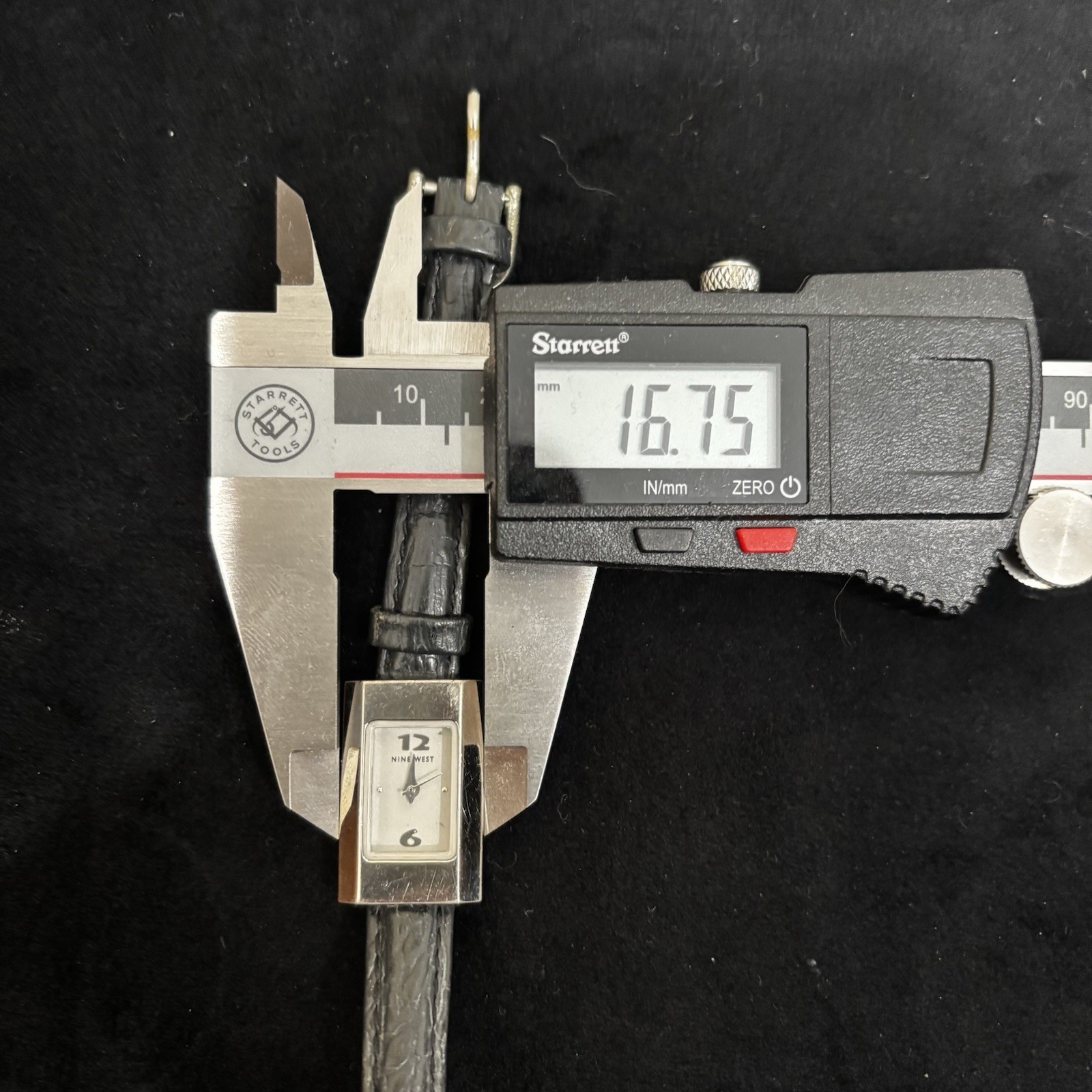 Nine West Rectangular Silver Tone Watch Black Lea… - image 4