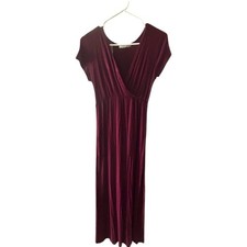 Cantata Burgundy Maxi Dress Short Sleeve Surplice Neck Casual Everyday