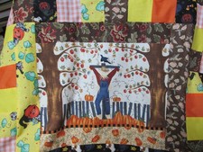 ""2 -HALLOWEEN THEMED QUILT TOSP"" - SCARE CROW CENTER- BRIGHT- STAIR STEP