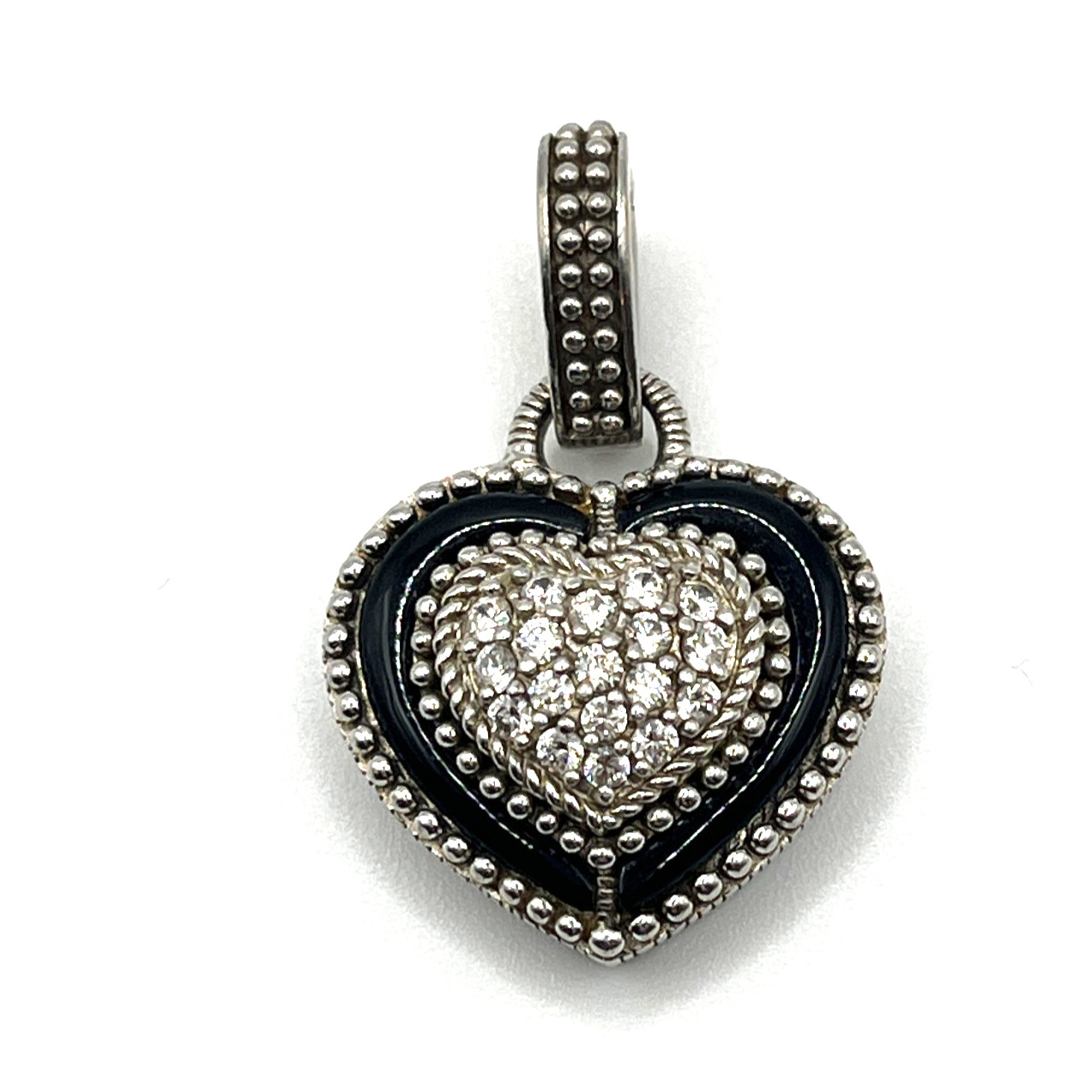 Judith Ripka Enhancer Pendant Black Onyx and CZ Heart Sterling Silver 925