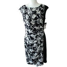 Chaps Women's Blue & White Floral Print Sleeveless  Pull Over Dress Size Large 