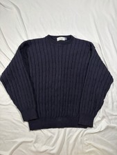 Vintage Bill Blass Sweater Cable Knit 100 Cotton Blue Men  s Size Large MiUSA