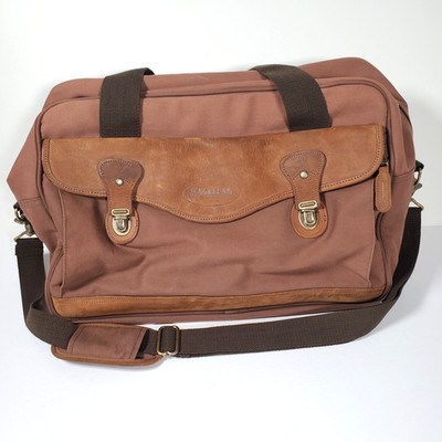 Vintage Magellan Duffle Bag Large Brown Rust Red Canvas Leather Trim Unisex