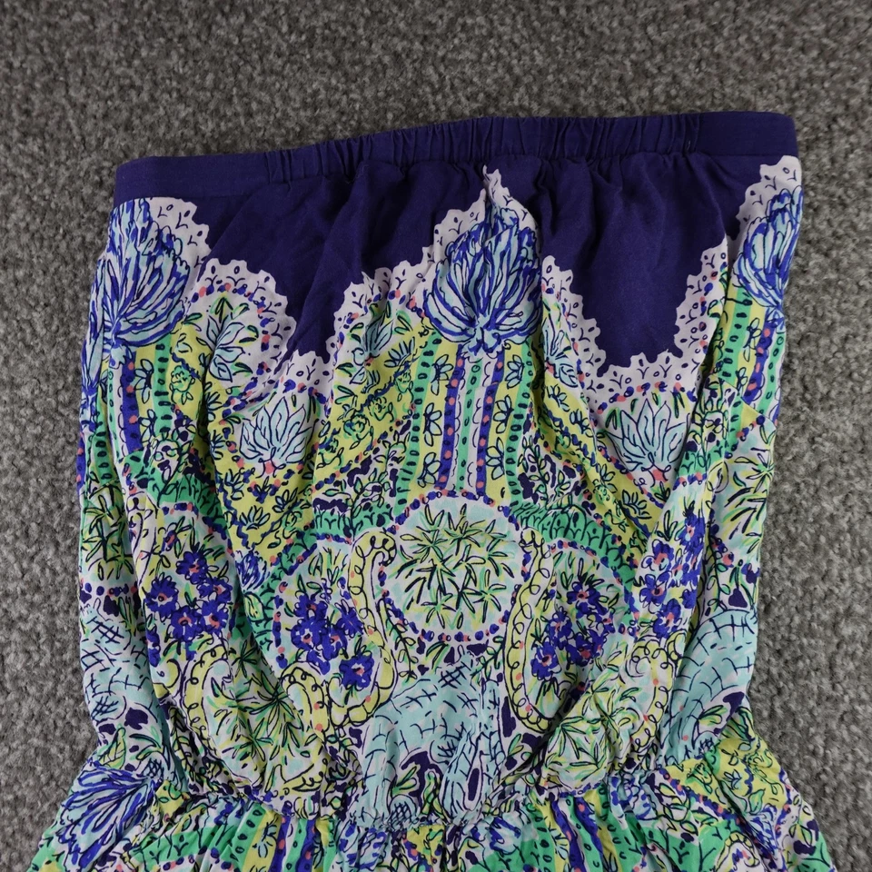 Lilly Pulitzer Romper Womens Small Blue Strapless Paisley Rayon Summer Jumpsuit Foto 4 de 4