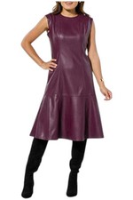 G by Giuliana Women's Faux Leather Sleeveless Midi Dress Italian Plum