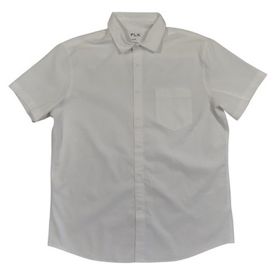FLX Button Down Shirt Men L White Slim Fit Short Sleeve Textured Polyester Blend