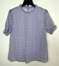 Purple Swiss Dot Ruffle-Detail Chiffon Top Size M/L
