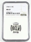 1943-S Mercury Dime : NGC MS67 Blazing White