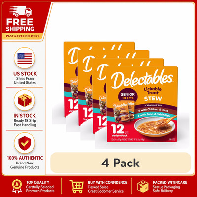 (4 pack) Delectables Stew Senior 10+ Variety Pack Lickable Cat Treats, 12-Pack