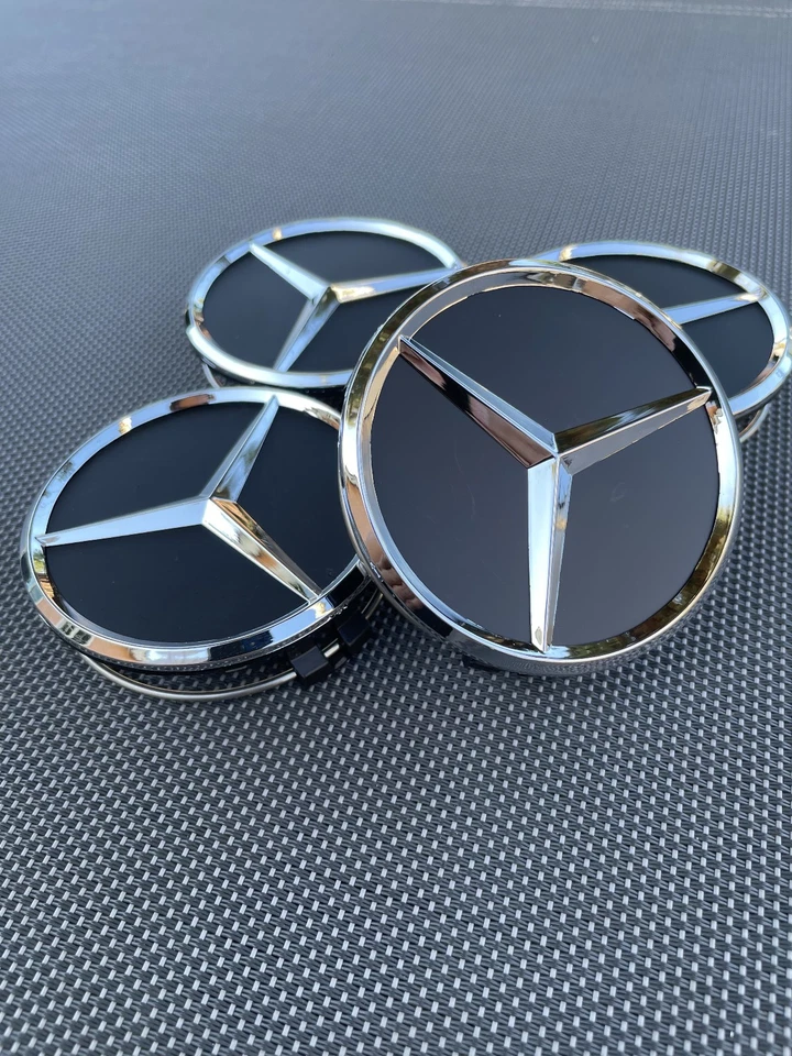 4PCS Fit For Mercedes-Benz Black Chrome Wheel Center Hub Caps 75MM AMG WREATH - Изображение 2 из 4