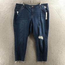 Ava  Viv Mid Rise Skinny Jeans Women 26W Blue Denim Cotton Blend Distressed NEW