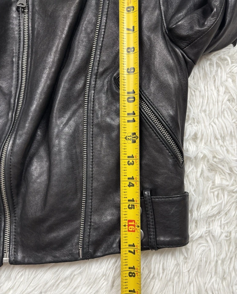 Chaqueta de motociclista recortada de cuero Napa negra Andrew Marc para mujer talla XL PROTO MUESTRA Foto 4 de 4