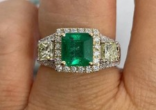 2.00Ct Emerald Lab-Created Emerald Halo Engagement Ring 14K Two Tone Gold Plated