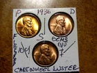Lustrous RED Cartwheel Gem++ Brilliant Unc. 1936PDS Lincoln Penny Year Set L1