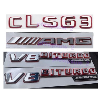 Für Benz CLS63 AMG V8 BITURBO AMG Schriftzug Embleme Aufkleber Badge Silber Rot