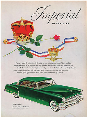 Vintage 1952 Magazine Ad Chrysler Imperials Matchless Performance First Choice