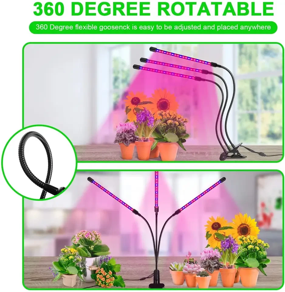 3 HEAD LED PLANT GROW LIGHT FOR INDOOR UV VEG GROWING LAMP 30W FULL SPECTRUM