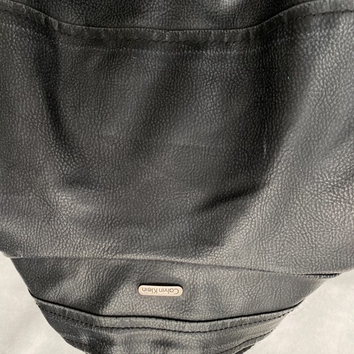 Calvin Klein Faux Leather PVC Riding Bomber Jacket Mens Large Black Sherpa Lined - Picture 20 of 21