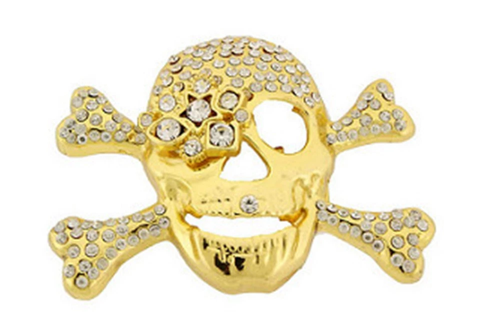 Calavera Huesos Cruzados Metal Dorado Deslumbrante Estrás Helado Cinturón Hebilla Nuevo Para Hombres Mujeres Foto 2 de 4