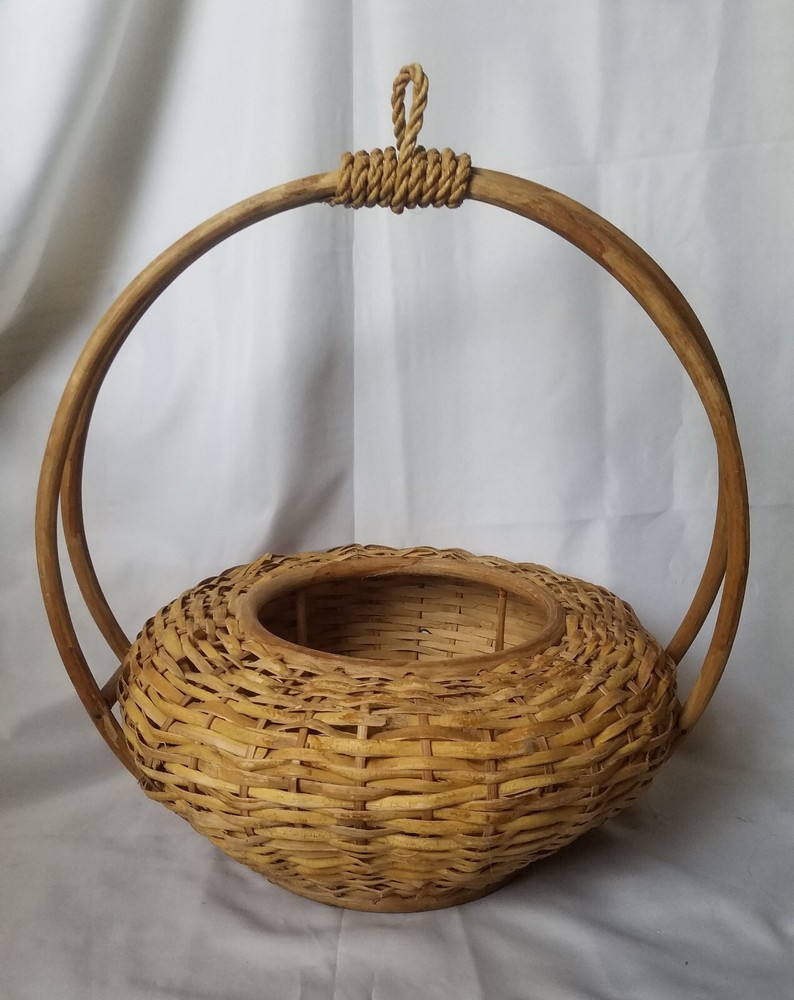 Vintage Large Hanging Basket Plant Holder Boho Bamboo Wicker