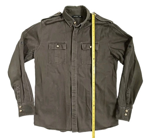 Balmain x H&M Men's Large Shirt Khaki Military Style Gold Buttons Heavy Cotton - Picture 11 of 13