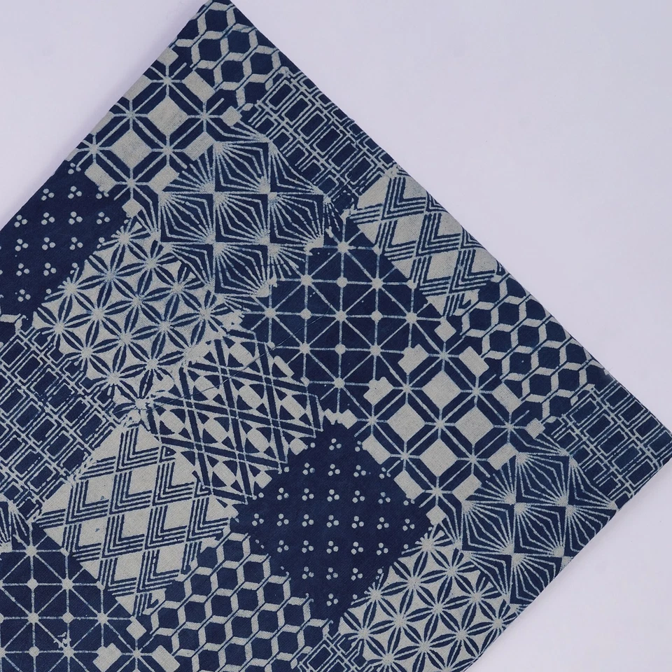 Patchwork Block Print 100% Cotton Running Craft Blue Dress Fabric By The Yard 01 - Image 3 of 4