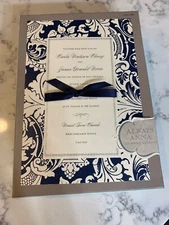 ANNA GRIFFIN Wedding Invitation Reply Cards and Envelopes, 25 Count, NAVY Silver