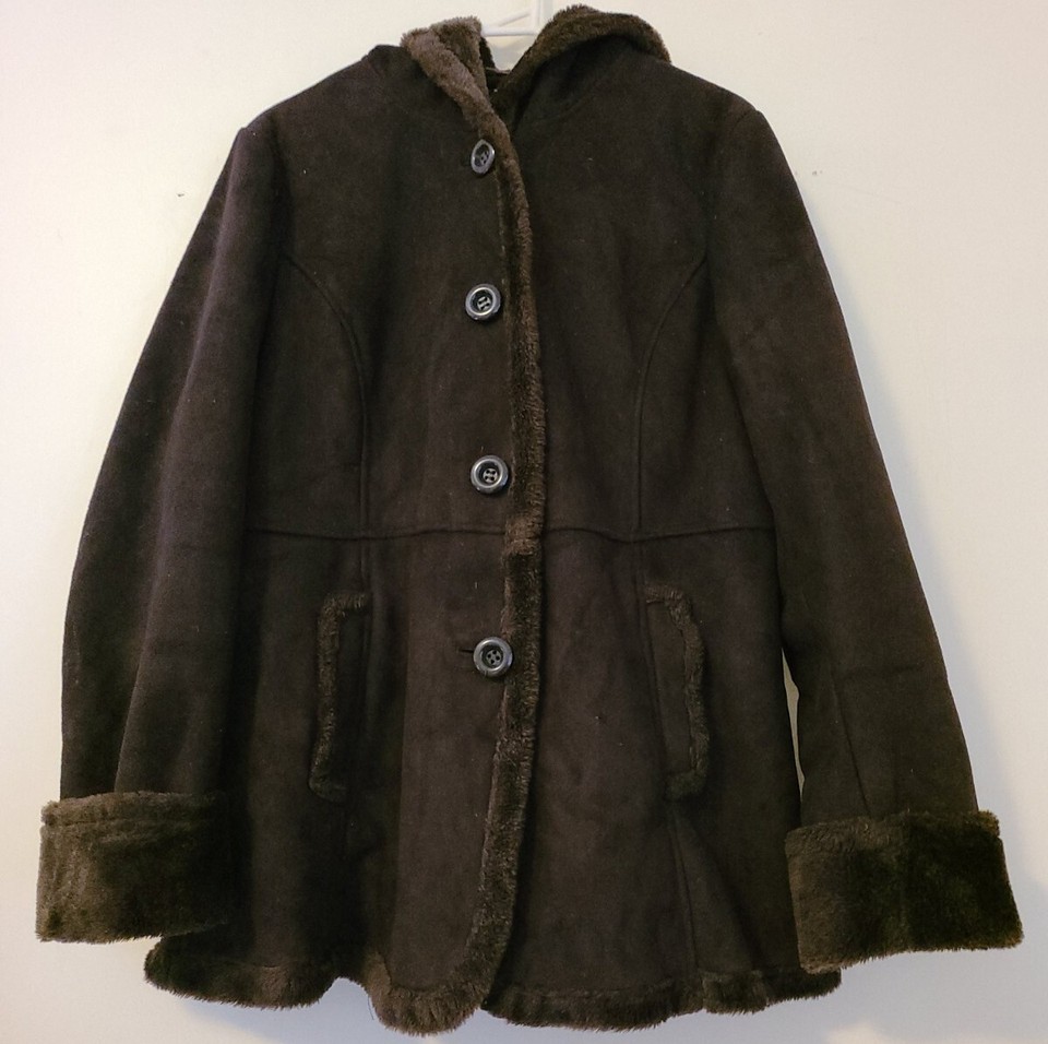 Ladies D.E.T.A.I.L.S Faux Suade and Faux Fur Jacket Sz L 