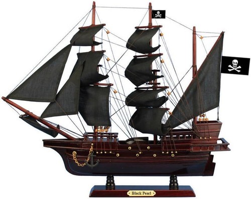 Wooden Black Pearl Black Sails Pirate Ship Model 20" - Boat Decor - Model Ship