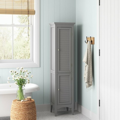 Gray Finish Wooden Linen Tower Storage Tall Towels Organizer