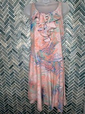 LAUREN Ralph Lauren CORAL TEAL BLUE SCROLL PAISLEY RUFFLE LACE UP BEACH DRESS M